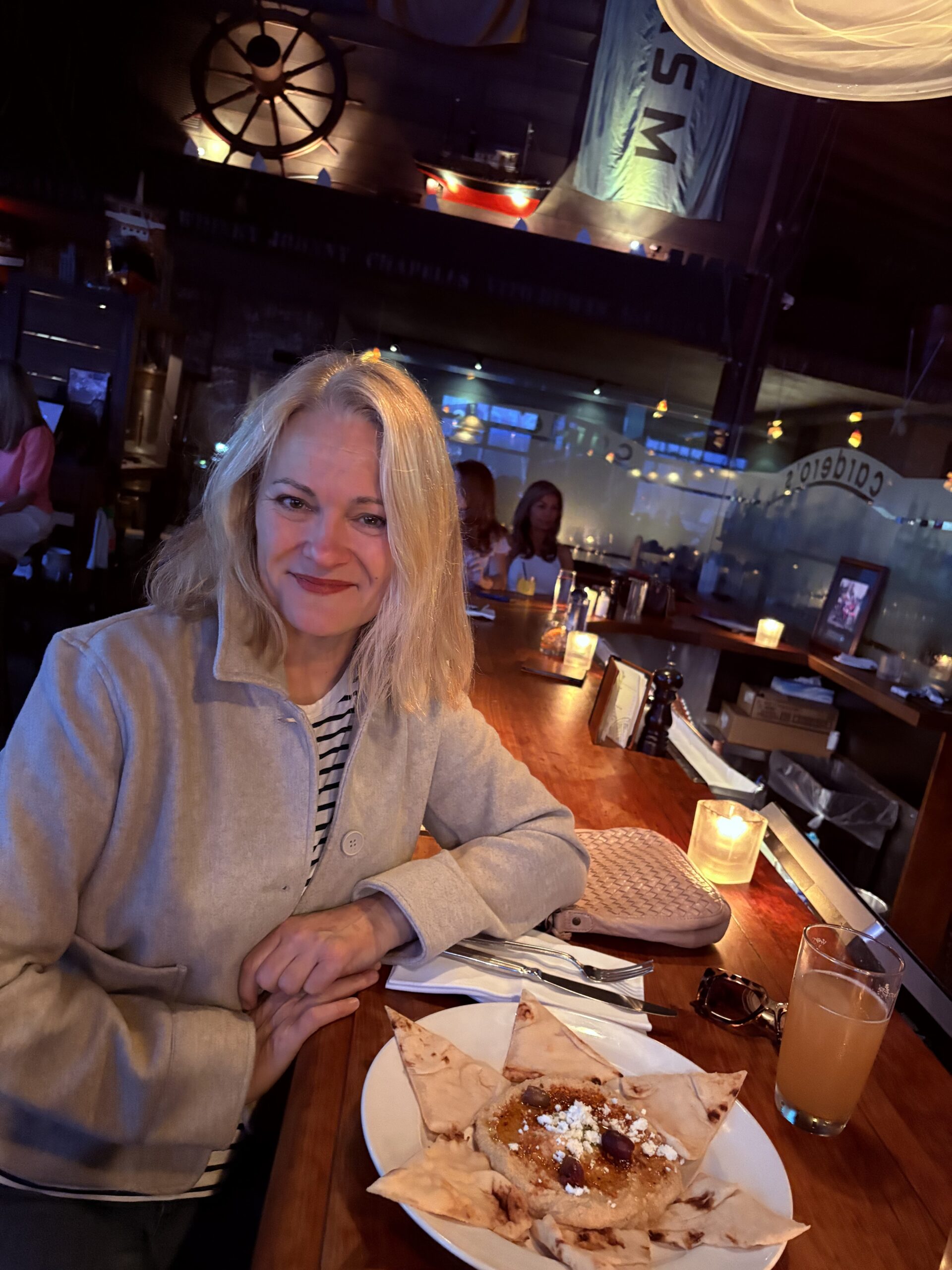 Nicole at dinner at Cardero’s Restaurant, Coal Harbour Vancouver